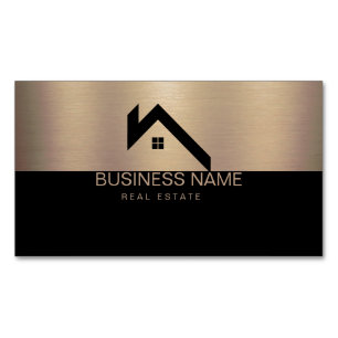 Carte De Visite Magnétique Logo de maison moderne de biens immobiliers noir e