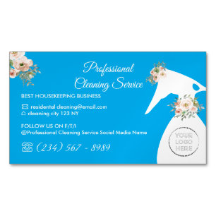 Carte De Visite Magnétique logo de nettoyage de fleurs de pulvérisation de Bl