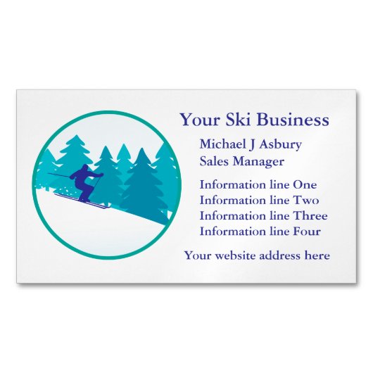 Carte De Visite Magnétique Logo de ski turquoise Blue Snow (devant)