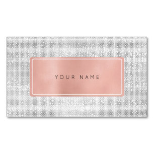 Carte De Visite Magnétique Logo rectangulaire métallique argenté rose Rose