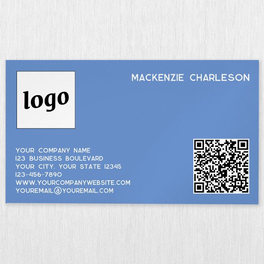 Carte De Visite Magnétique Logo simple et code QR bleu