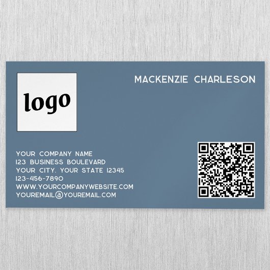 Carte De Visite Magnétique Logo simple et code QR Dusty Blue Grey