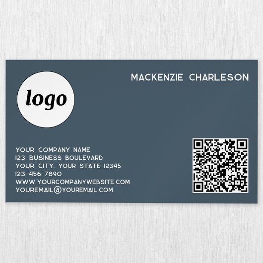 Carte De Visite Magnétique Logo Simple et Code QR Gris Charbon