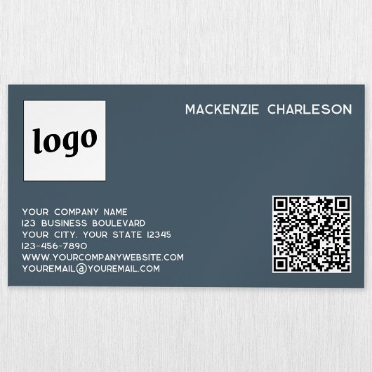 Carte De Visite Magnétique Logo Simple et Code QR Gris Charbon