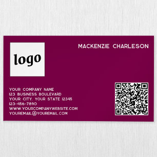 Carte De Visite Magnétique Logo Simple et Code QR Magenta Rose