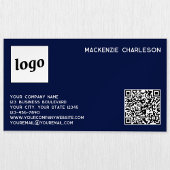 Carte De Visite Magnétique Logo simple et code QR Navy Blue