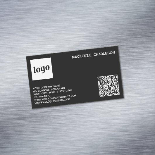 Carte De Visite Magnétique Logo simple et code QR noir (In Situ)