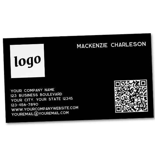 Carte De Visite Magnétique Logo Simple et Code QR Noir