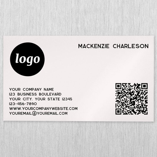 Carte De Visite Magnétique Logo simple et code QR rose pâle