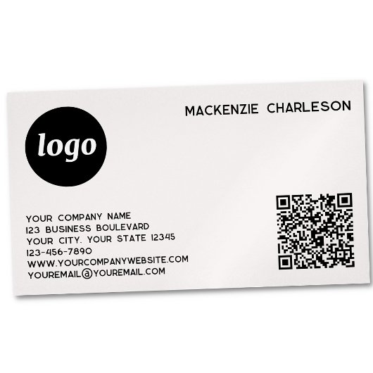 Carte De Visite Magnétique Logo simple et code QR rose poudré