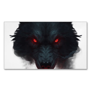 Carte De Visite Magnétique Loup Sombre aux Yeux Rouges Brillants Faune Gothiq