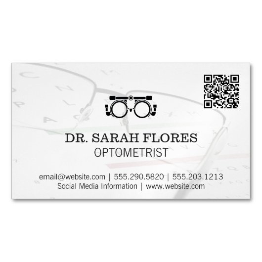Carte De Visite Magnétique Lunettes de prescription | Code QR optométriste (devant)