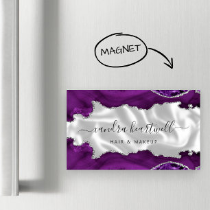 Carte De Visite Magnétique Luxueux Paillettes Argent Agate Violette