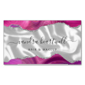 Carte De Visite Magnétique Magenta Agate Parties scintillant Argent Luxe (devant)