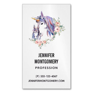 Carte De Visite Magnétique Magique Unicorne maman & bébé aquarelle
