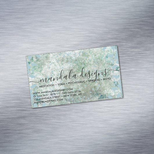 Carte De Visite Magnétique Mandala floral bleu script (In Situ)