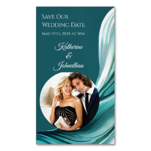 Carte De Visite Magnétique Mariage Sauvons notre Date- Modern Emerald Green-