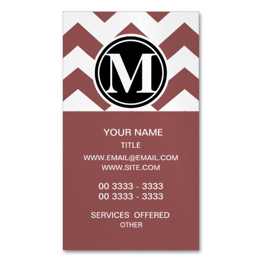 Carte De Visite Magnétique Marsala Chevron Monogrammed (devant Vertical)
