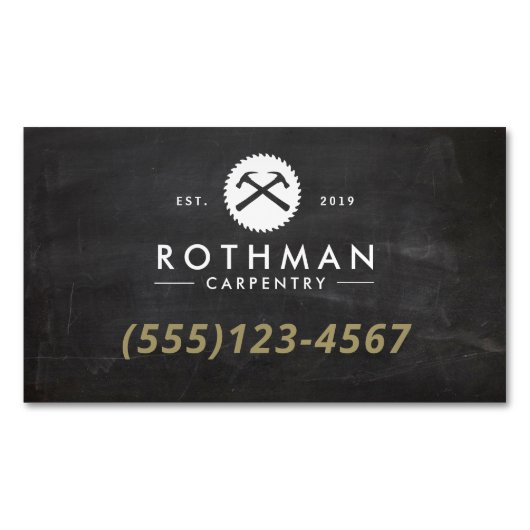 Carte De Visite Magnétique Marteau de menuiserie et scie (devant)