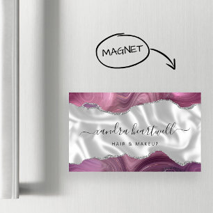 Carte De Visite Magnétique Mauve Agate Argent Pailleté Luxe