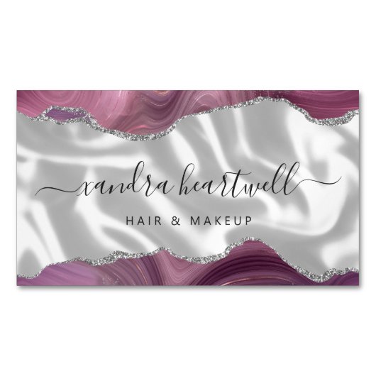 Carte De Visite Magnétique Mauve Agate Parties scintillant Argent Luxe (devant)