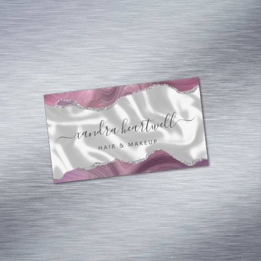 Carte De Visite Magnétique Mauve Agate Parties scintillant Argent Luxe (In Situ)