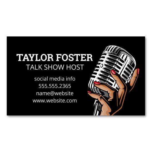 Carte De Visite Magnétique Microphone à main | Singer | Hôte radio (devant)