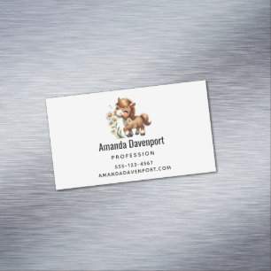 Carte De Visite Magnétique Mignonne Pony Mange Manger Des Marguerites