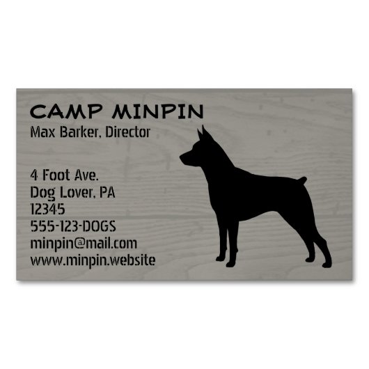 Carte De Visite Magnétique Miniature Pinscher Silhouette MinPin Style Bois (devant)