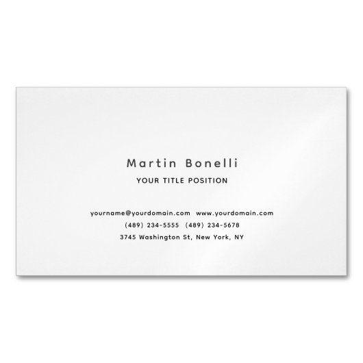 Carte De Visite Magnétique Minimaliste Unique Classique Simple Noir Blanc (devant)