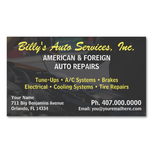 Carte De Visite Magnétique Modèle mécanique de réparation automobile (devant)