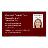 Carte De Visite Magnétique Modèle photo du conseiller financier (devant)