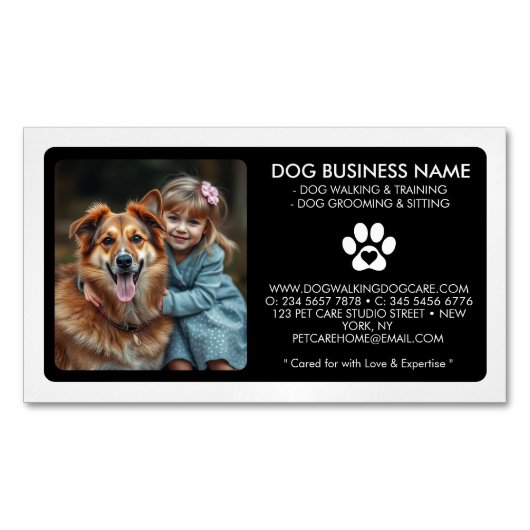 Carte De Visite Magnétique Modern Black White Pet Sitting custom Photo (devant)