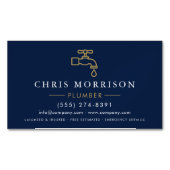 Carte De Visite Magnétique Modern Plumber Navy Blue Gold Minimalist (devant)