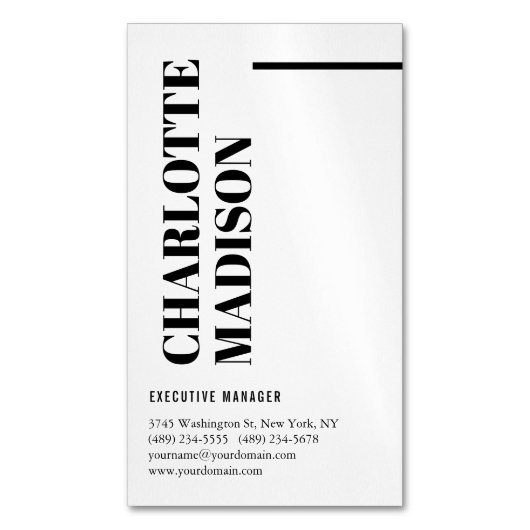 Carte De Visite Magnétique Modern Simple Black White Trendy Minimalist Plain  (devant Vertical)