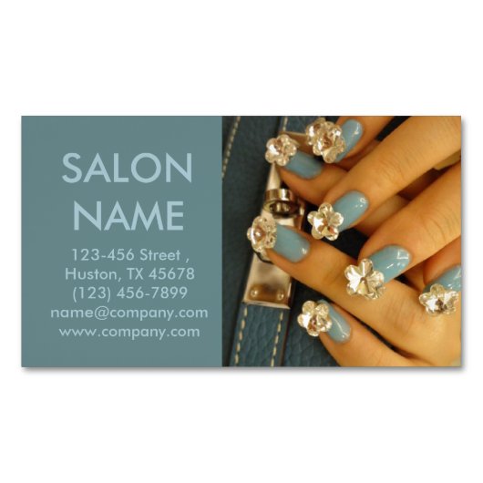 Carte De Visite Magnétique moderne bleu clous mode beauté SPA ongle salon (devant)