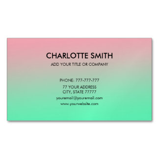Carte De Visite Magnétique Moderne Design Rose & Vert Gradient Personnalisabl