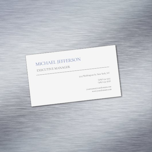 Carte De Visite Magnétique Moderne Élégant Bleu Simple Blanc (In Situ)