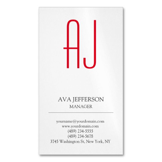 Carte De Visite Magnétique Monogramme blanc simple (devant Vertical)