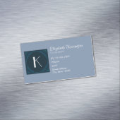 Carte De Visite Magnétique Monogramme Carré bleu Art déco (In Situ)