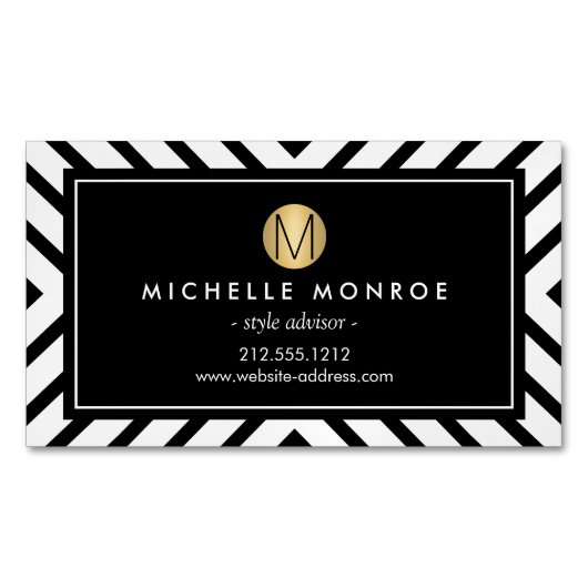 Carte De Visite Magnétique Monogramme d'or Motif rétro (devant)