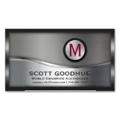 Carte De Visite Magnétique Monogramme encadré de métal noir et argent moderne (devant)