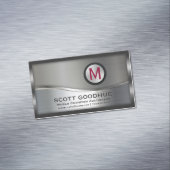 Carte De Visite Magnétique Monogramme encadré de métal noir et argent moderne (In Situ)