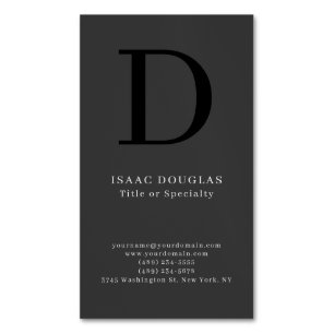 Carte De Visite Magnétique Monogramme gras gris noir moderne tendance