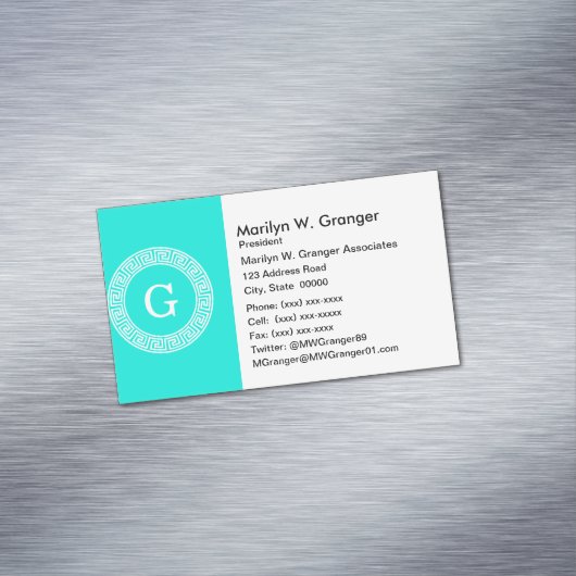 Carte De Visite Magnétique Monogramme initial du cadre de ligne clé grecque d (In Situ)