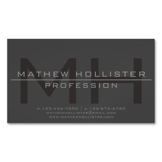 Carte De Visite Magnétique Monogramme masculin, gris (devant)