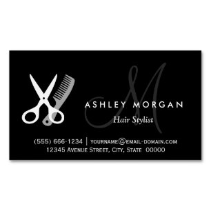 Carte De Visite Magnétique Monogramme noir blanc - Coiffeuse Salon