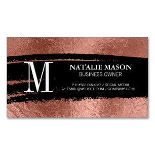 Carte De Visite Magnétique Monogramme noir brossé Huile d'or Rose