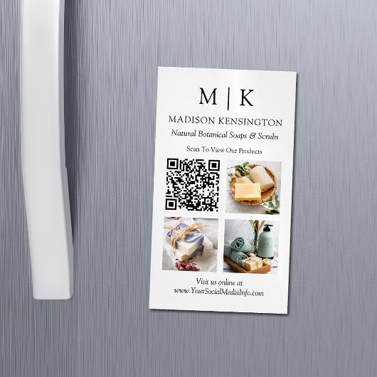 Carte De Visite Magnétique Monogramme ou ajout de logo QR Code 3 Photos