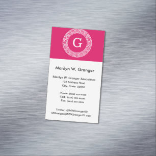 Carte De Visite Magnétique Monogramme principal grec blanc d'initiale de